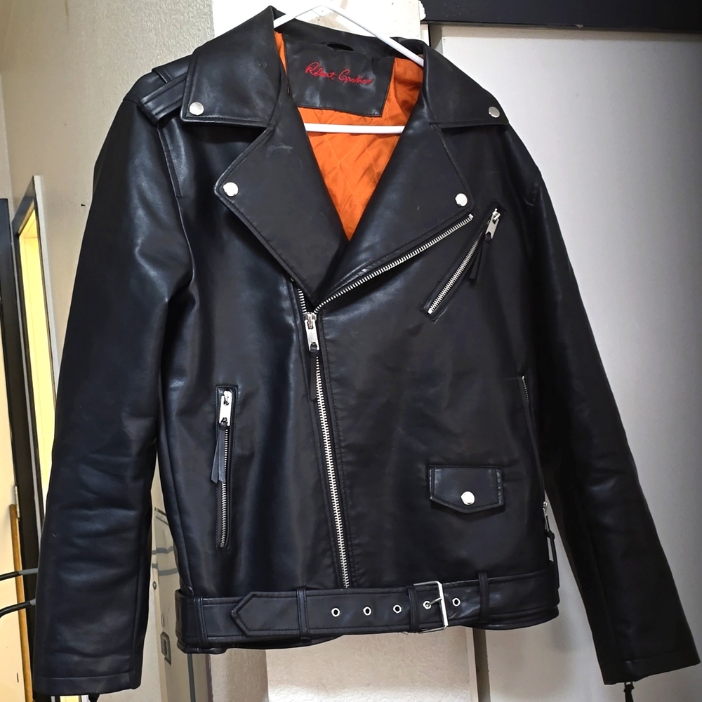 robert graham black leather racer jacket